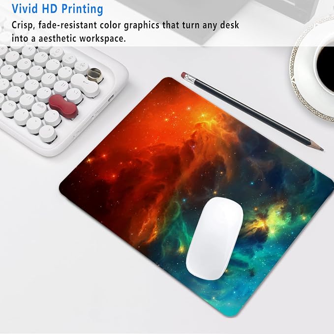Orange Cyan Nebula Mouse Pad, 9.5"x7.9" Galaxy Computer Mousepad | Personalized mousepad with fire ice cosmos print. Premium smooth fabric surface, 3mm cushion & rubber base.
