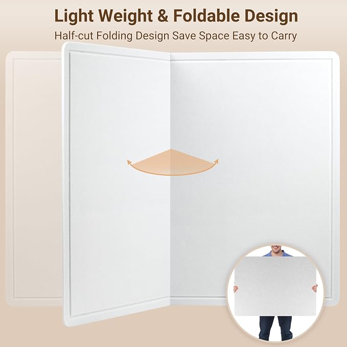 AKTOP Foldable Felt Bulletin Board for Wall, 24x36 inches, White | Large Cork Board Alternative with 25 Pushpins, Decorative Photo Display Board Pin Board, For Home, Office & School