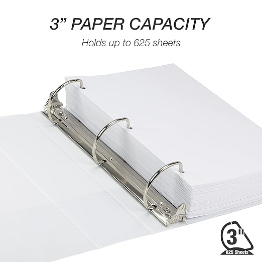 Samsill Durable 3 inch 3 Ring Binder, D Ring Binder, 100% Recycled Chipboard, White, 12 Pack