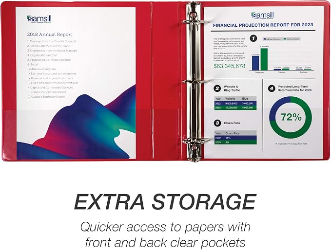 Samsill Durable 1.5 inch 3 Ring Binder, D Ring Binder, 100% Recycled Chipboard, Red