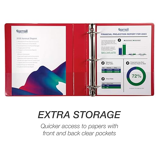 Samsill Durable 1.5 inch 3 Ring Binder, D Ring Binder, 100% Recycled Chipboard, Red, 4 Pack