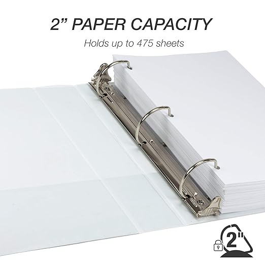 Samsill Durable 2 inch 3 Ring Binder, D Ring Binder, 100% Recycled Chipboard, White, 4 Pack