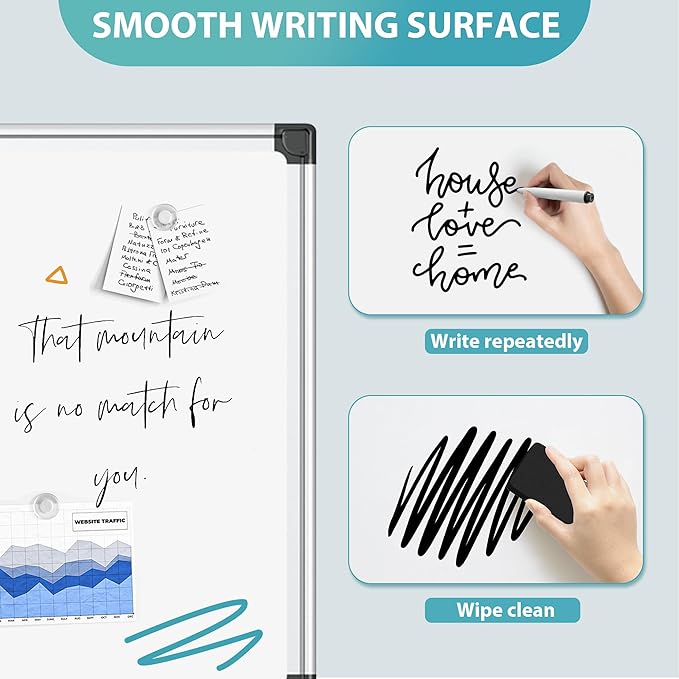 36"x24" White Board for Wall, Aluminum Frame Dry Erase Board, Hanging Magnetic Whiteboard with 1 Eraser & 2 Markers & 4 Magnets for Home, School, Office, Dorm Room, Classroom