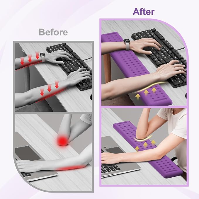 Leolee L-Shaped Desk Long Wrist Rest Elbow 60CM, Purple Arm Rest for Desk | Memory Foam, Non-Slip Base, Ergonomic Desk Edge Cushion, Wrist Support for Computer Keyboard, Typing, Office, Home