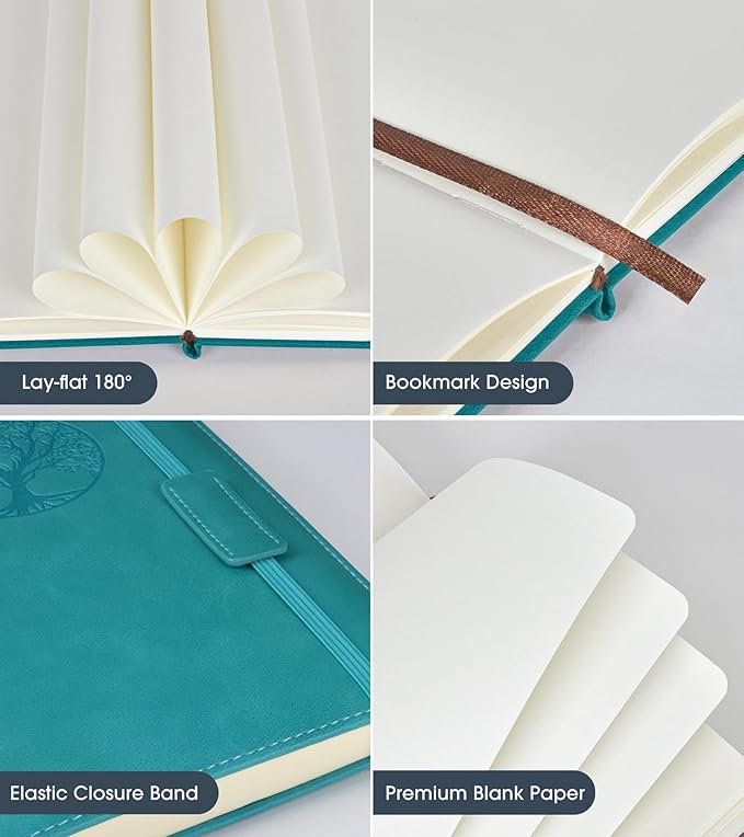 Blank Journal Notebook for Women Men, Hardcover Leather Sketchbook 5.7"×8.3", 140 Pages Unlined Sketch book for Drawing, Writing, Travel, School & Work, Journaling Notebooks (Blue)