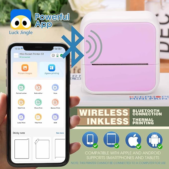 Label Maker Machine with 6 Tapes, Thermal Label Maker, Portable Mini Bluetooth Label Printer with Clear Tape for Home, Kitchen, School, Office Organization Pink