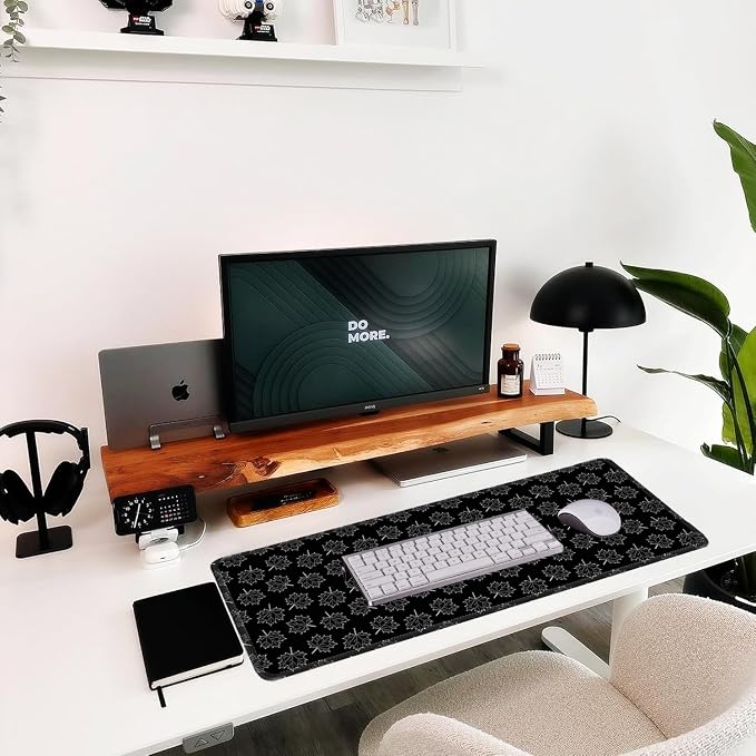 Black Maple Leafs Mouse Pad, Large Desk mat,31.5"x11.8"Laptop Gaming | Sewn Edges, Microwoven Fabric,Easy to Clean, Suitable for Office