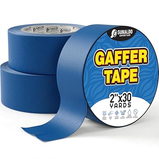 Gaffers Tape Heavy Duty, Easy to Rip, Residue-Free Professional Grade Floor Tape for Electrical Cords, Matte Finish Non Reflective, Weather Resistant (3, Blue, 2" x 30 Yards)