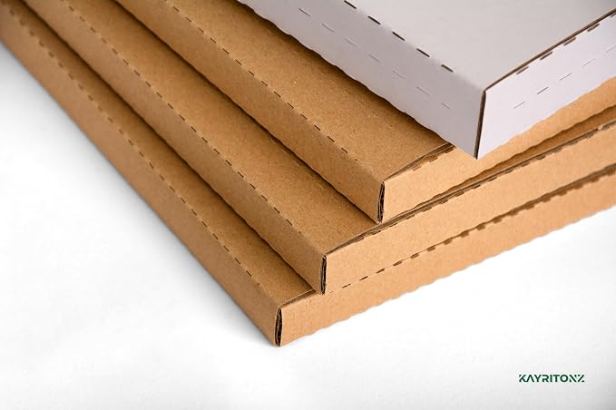 9x6x1.3 inch Cardboard Box for Shipping DVD, CD, Book, 50 Pack | Flat Small Box for Mailing, Storing, packaging, Business or Home, with Fragile Stickers, Multi-Depth, Easy-Fold, Brown