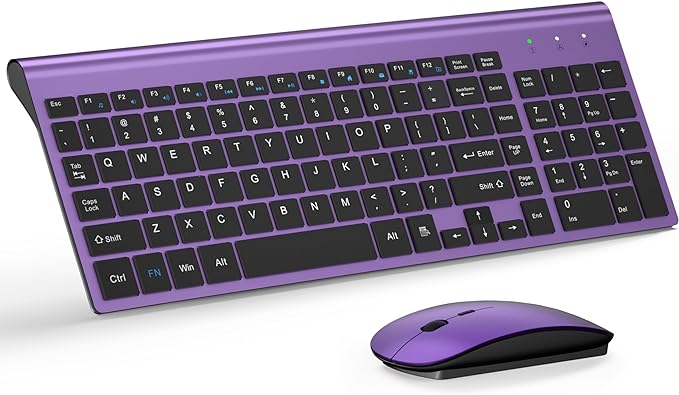Wireless Keyboard and Mouse Ultra Slim Combo, TopMate - Purple Black | 2.4G Silent Compact 2400DPI Mouse and Scissor Switch Keyboard Set with Cover, Batteries Included, for PC/Laptop/Windows/Mac