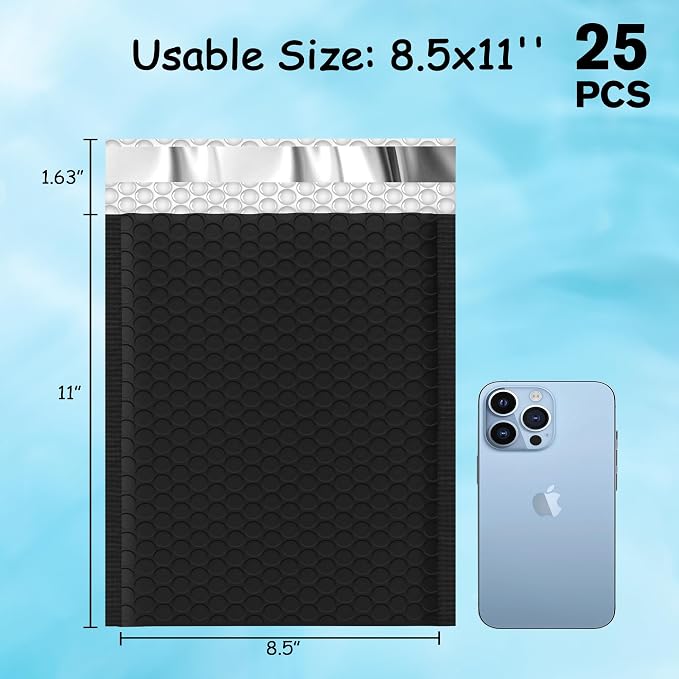 Thank You Bubble Mailers 8.5x12'' 25 Pack, Self Sealing Padded Envelopes, Strong Adhesion Bubble Envelopes, Waterproof Mailing Envelopes, Cushioning Shipping Envelopes - Black