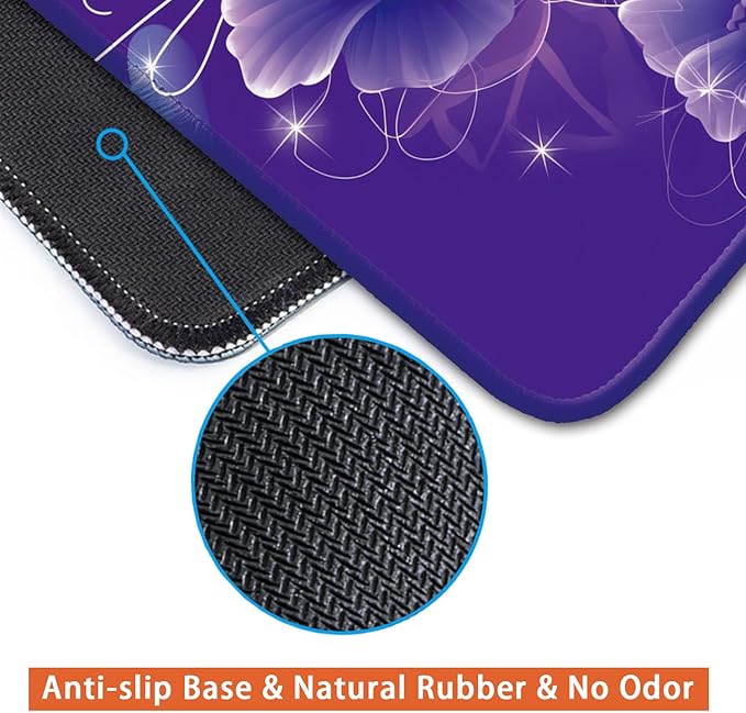 Purple Butterflies and Flower Pattern, Aesthetic Mouse Pad Small Cool Gaming Computer Mouse Pad, 26x21cm