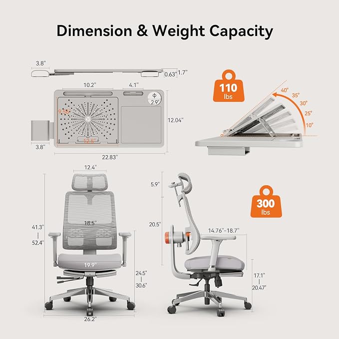 Ergonomic Office Chair-Home Office Desk Chair with Footrest, Auto-Following Backrest & Headrest, 4D Armrests, 96°-136° Recline