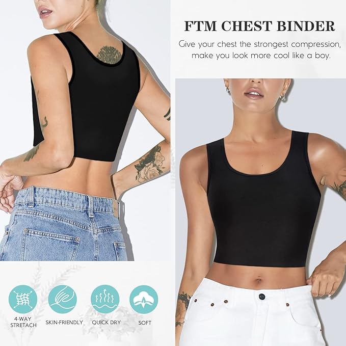 LODAY Women Transgender Tomboy FTM Elastic Chest Binder Bra Pullover Tank Top