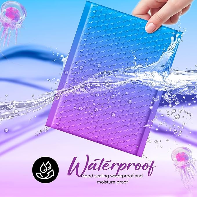 Fuxury Cute Design Bubble Mailers 6x10" 600 Pack Opaque Padded Envelopes Usable Size 6x9" Self Seal Pattern Bubble Shipping Envelopes for Mailing Jewelry Makeup Cards #0 Thick Padded Mailer BluePurple