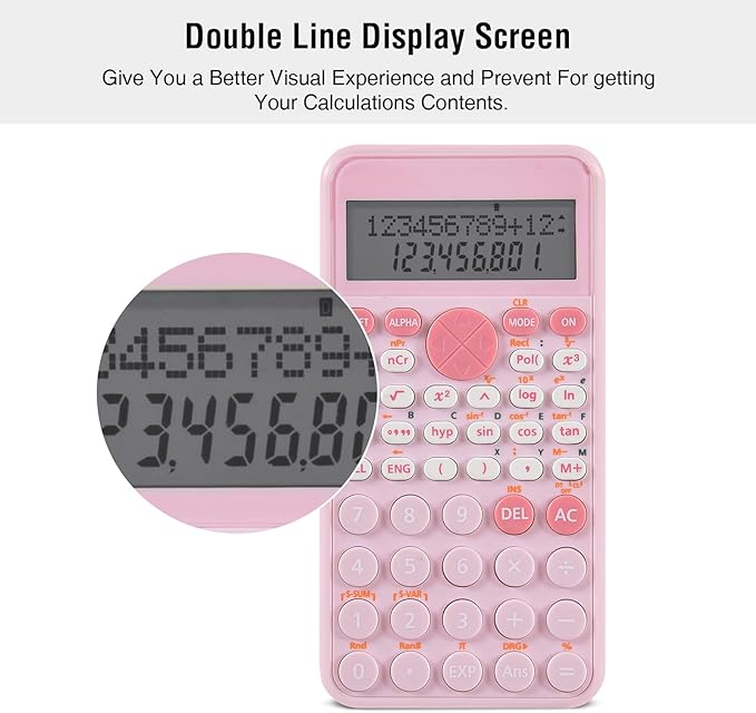 EooCoo 2-Line Standard Scientific Calculator, Portable and Cute School Supplies, Pink Office Desk Accessories, Suitable for Primary School to College Student Use