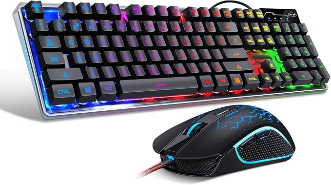 Gaming Keyboard and Mouse Combo, K1 RGB LED Backlit Wired Keyboard with 104 Key Computer PC Gaming Keyboard for PC/Laptop (Black)