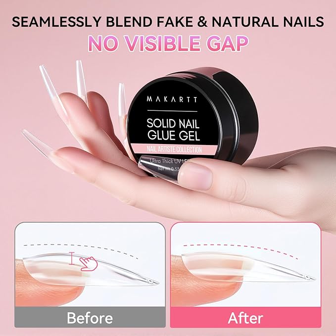 Makartt Solid Nail Glue Gel for Press on Nails: Strong Gel Nail Glue for Fake Nails, Long Lasting Clear Hard 3D Sculpting Gels for DIY Home and Salon Use 15ML UV Light Cured