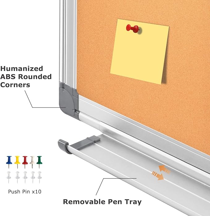 Magnetic Dry Erase White Board Cork Board Combo for Wall with Accessories | 24"x18" Vision Board Manifestation Whiteboard Corkboard Combination Aluminum Frame Home Office School Supplies ADHD Planner