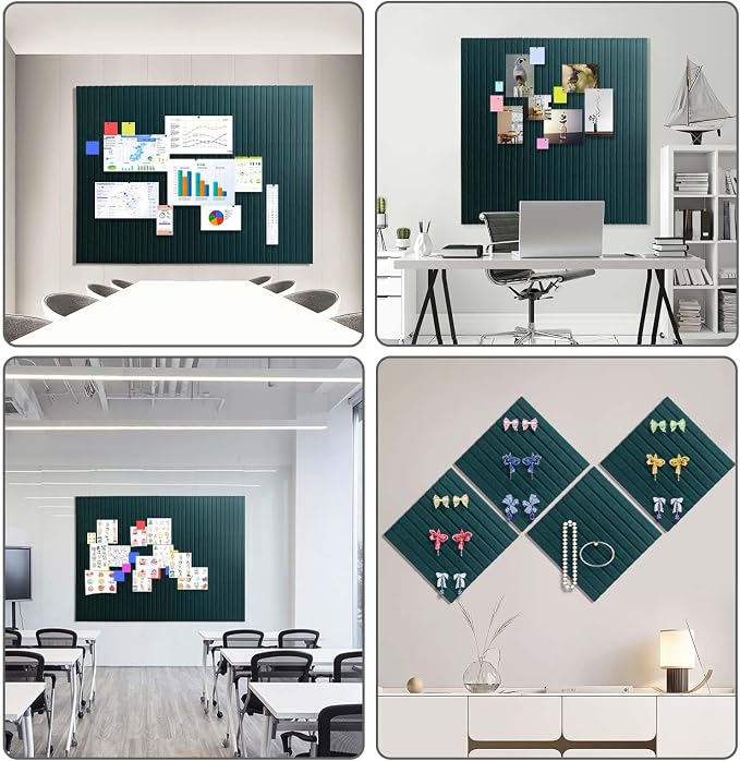 48" x 36" Large Felt Bulletin Board 1/2" Thick, Forest Green | 12 Pack Felt Tiles, Cork Board Alternative, 60 Adhesive Tabs, Pin Board for Home Office Decor with Easy Install