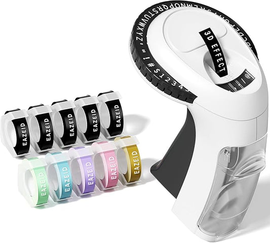 Embossing Label Maker Machine with Tapes, Vintage Embossed Label Maker Manual, Retro 3D Black Emboss Labeler with 10 Rolls 9mm Color Embossing Label Tapes for Home Scrapbooking Supplies, DIY Craft