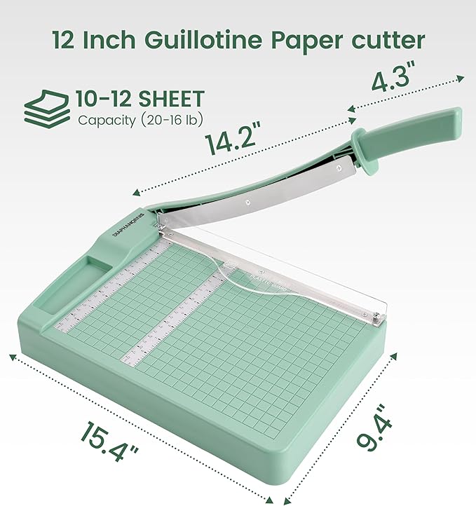 12" Heavy Duty Guillotine Paper Cutter – Professional Paper Trimmer with 4Cr13 Steel Blade, Cuts 10–12 Sheets, Precision Grid & Safety Guard for Office, Crafting & Classroom