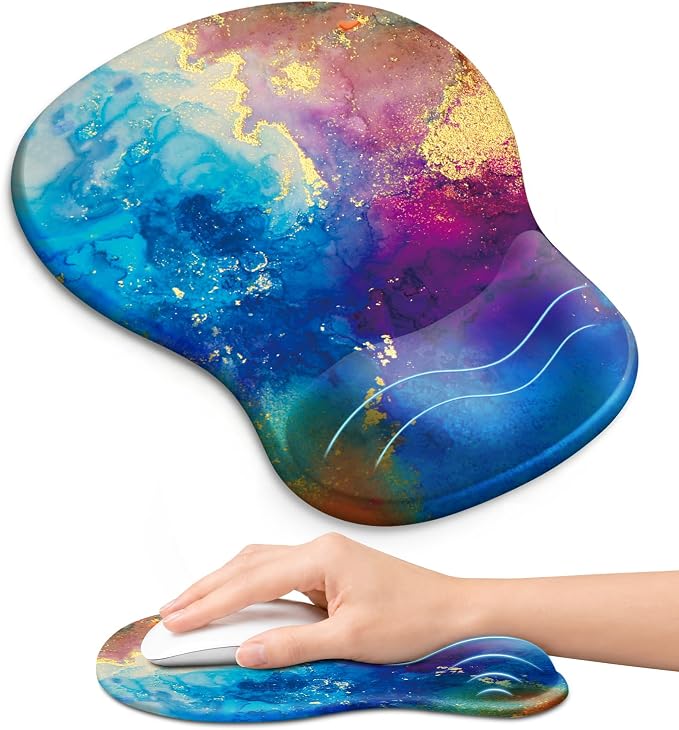 Ergonomic Mouse Pad with Wrist Rest, Gel Wrist Support, Gold Splash | 10.2 x 7.6 in Mouse Pad with Smooth Fabric Surface and Non-Slip Rubber Base for Office, Home, Study, and Gaming