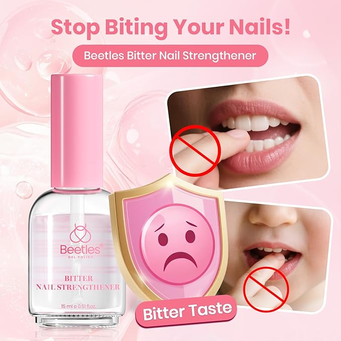 Beetles Bitter Nail Strengthener for Nail Biting - Air Dry Nails Biting Treatment Clear No Bite Polish for Weak, Thin and Damaged Nails Strengthener and Growth, Gently Discourage Bite 0.5 fl oz