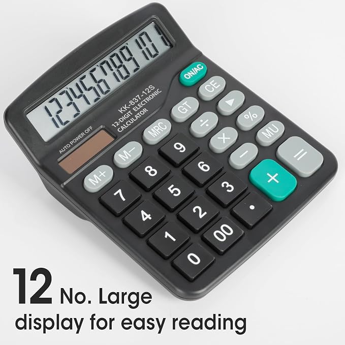 4 Pack Calculator Bulk, 12 Digits Calculators Desktop with Large LCD Display and Sensitive Butto, Solar and Battery Dual Power, Desk Calculator