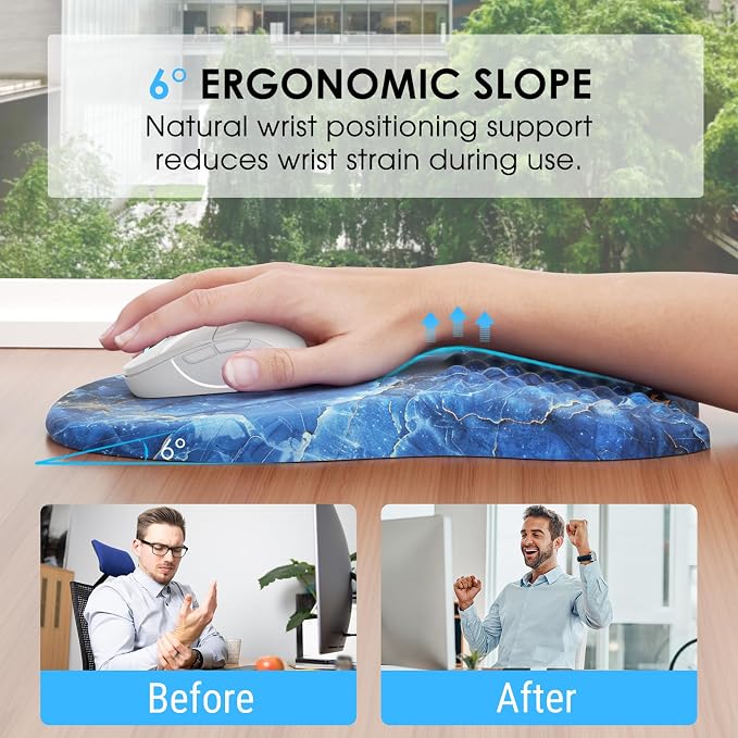 MROCO Ergonomic Mouse Pad with Wrist Support, 11.8 x 7.8 in, Ocean Marble | Memory Foam Wrist Rest Mouse Pad, Non-Slip Base, Smooth Lycra Surface for Office & Home, Comfortable Wrist Support