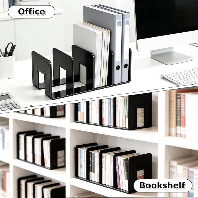 SAYEEC Acrylic File Holder, Black File Sorter Desk File Organizer, Sturdy Desktop File Folder Organizer Rack for Envelopes Mail Letter Paper Notebook Electronics Office Supplies (4 Sections, 4 Pack)
