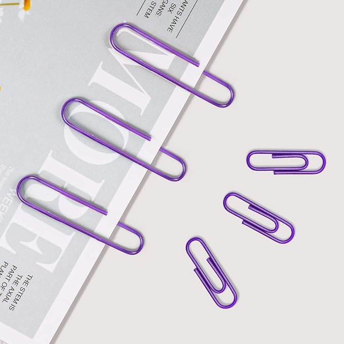Vinaco Purple Large Paper Clips, 100 Pack 2", Rustproof Office School Use | Vinyl Coated Metal paperclips, Smooth Burr-Free Surface for Document Organizing, DIY & Daily Home Use