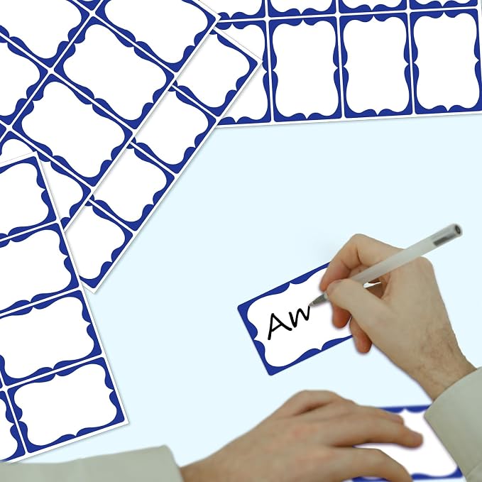 Plain Name Tags Sticker White with Blue Border 3" x 2" Sticky Name Stickers,Nametags 200 Pcs Adhesive Name Tag Labels, Stickers for Clothes,School,Office,Home,Classroom (Pack of 3)