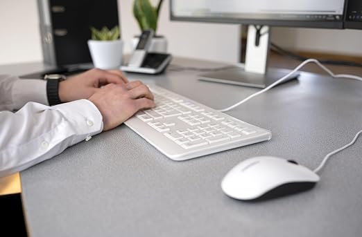 Cherry KC 1000, Wired Keyboard with Number Pad for PC/Laptop, Plug & Play (USB-A Connection), Slim Design, Whisper Quiet Typing, 4 Hot Keys, QWERTY, Pale Gray