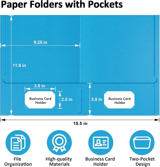 FUCDTEFC 100 Pack Pocket Folders, Folder with Pockets, 5 Assorted Colors Letter Size Heavy Duty 2 Pocket Folders, Paper File Folder for School Office Home Business | Heavy Duty, 2 Pocket Folders, Paper, File Folder, for School Office, Home, Business
