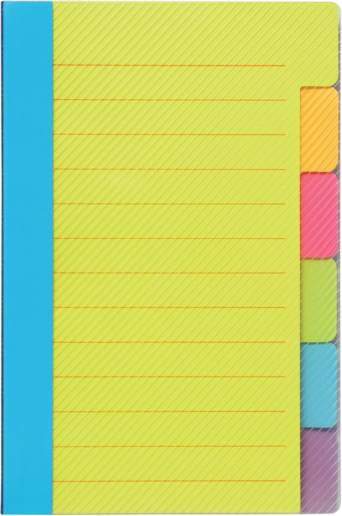 Redi-Tag Divider Sticky Notes, Tabbed Self-Stick Lined Note Pad, 60 Ruled Notes, 4 x 6 Inches, Assorted Neon Colors (29500)