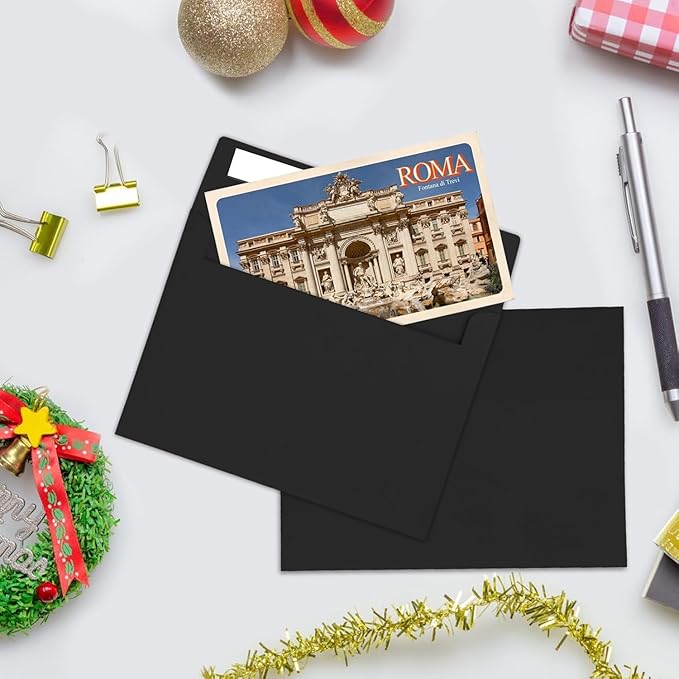 50Packs A2 Black Envelopes 4x 5 Inch Card Envelopes,Self Seal for Weddings, Greeting Cards，Mailing， Invitations, Photos, Postcards
