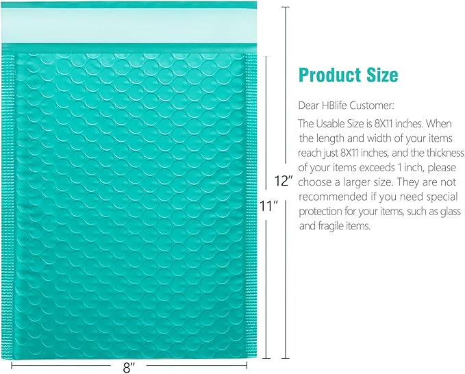 HBlife 25Pcs Bubble Mailers, 8.5x12 Inches Self Seal Teal Poly Mailers, Padded Envelopes Shipping Bags Packaging for Small Business