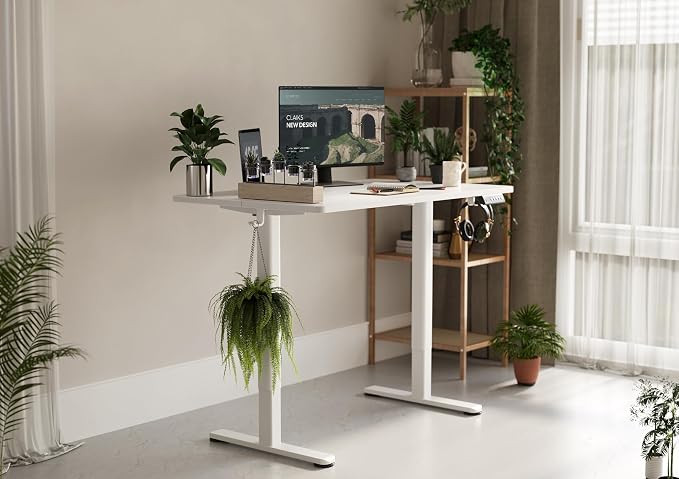 Claiks Electric Height Adjustable Standing Desk, 35x20 Inch, White | Smooth Height Adjustment, 3 Memory Presets, Cable Management Hub&Hook, Stable Steel Frame, 176lbs Capacity, Easy Assembly