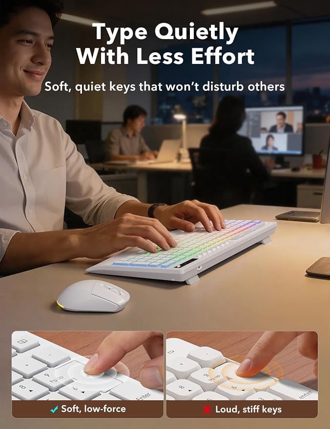 Trueque Wireless Keyboard and Mouse Combo, 4000mAh Battery, Wrist Rest | Rechargeable, 15 Backlit Effects, Full Size, Phone Holder, Quiet Typing, 2.4GHz Wireless, USB-A & C Connectivity for Windows