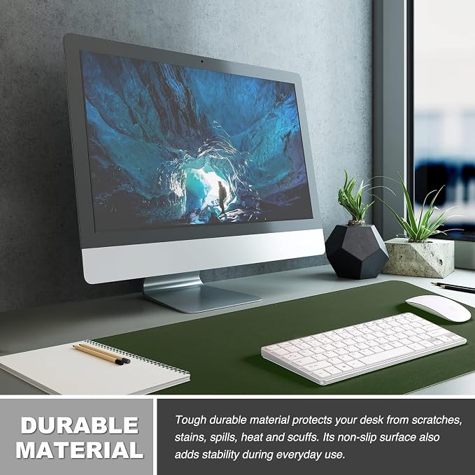 K KNODEL Large Office Desk Mat, Leather Mouse Pad (31.5"x15.7", Dark Green) | Desk Pad, Keyboard Pad, Computer and Laptop Mat, Desktop Protector and Cover, Writing Pad and Blotter for Home Office