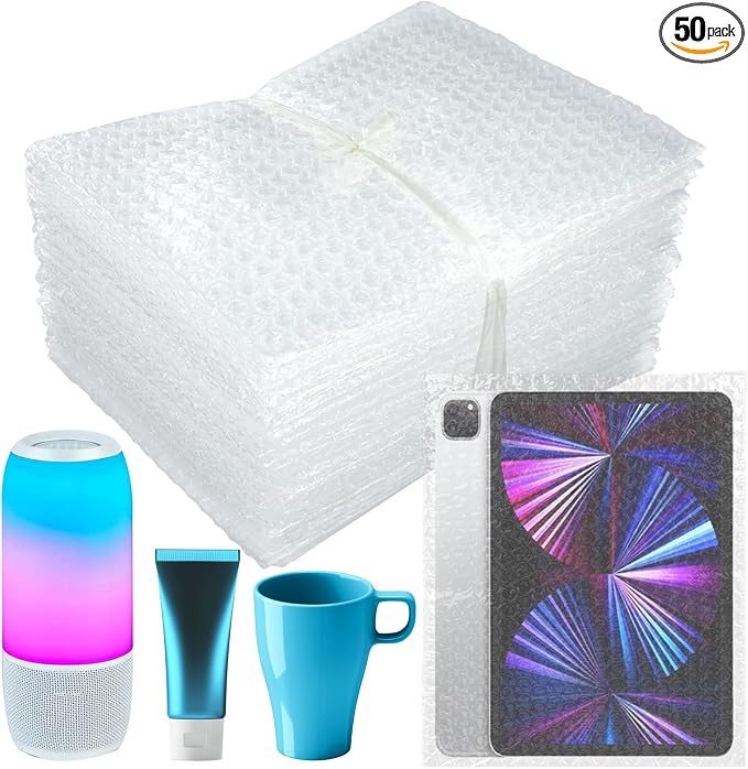 50Pack 8x10" Clear Bubble Out Bags, Double-Wall Cushioned Pouch for Packing | Double-Wall Shockproof Bubble Cushioning,Lightweight Durable,Ideal for Shipping,Moving Fragile Small Items Storage