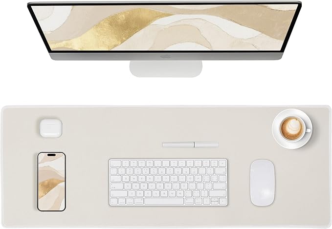 ALOANES Waterproof Mouse Pad with Durable Stitched Edge, XL Gaming Keyboard Pad, Non-Slip Rubber Base Mouse Mat, Extended Desk pad for Gamer, Office & Home, Beige Mousepad 27.6"x 11.8"x 0.12"