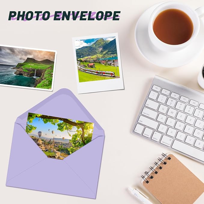 YINUOYOUJIA 4x6 Envelopes A4 Envelopes for Invitations (50, Lavender) | Golden Stickers with Envelopes,Self Seal,for Wedding, Invitations, Photos, Postcards, Greeting Cards, Mailing