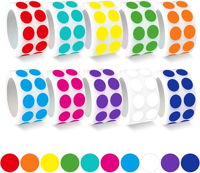 8000 PCS 1/2" Colored Dot Stickers Circle Color Coding Labels –10 Colors on Round Coding Label Sticker for Office, Student Classroom, Family Etc(10 Rolls, 0.5 Inches)