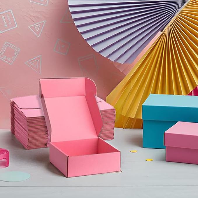 Small Shipping Boxes 10x10x3 Inches – Pink Corrugated Cardboard Boxes (20-Pack) for Mailing, Packing, Small Business & Gift Packaging - Recyclable & Sturdy
