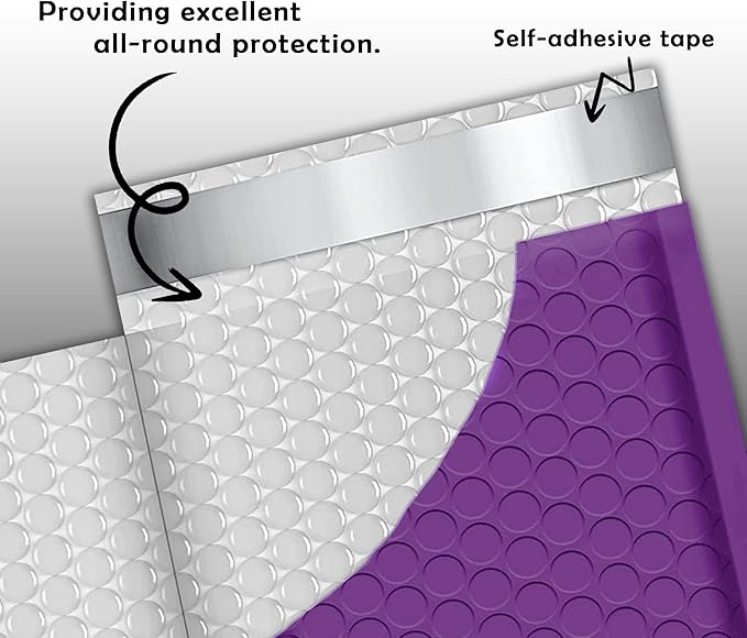 Yens Poly Bubble Mailers 8.5x12 25 Pack Purple Waterproof Self Seal Adhesive Shipping Bags, Cushioning Padded Envelopes for Shipping, Mailing, Packaging Usable 8.5x11