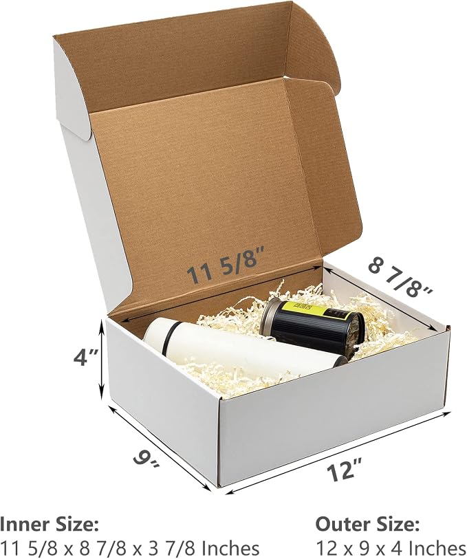 Timirog White Shipping Boxes 12x9x4" 20 Pack- Corrugated Cardboard Mailing Box for Small Business, Tab Locking Literature Mailer Packaging Supplies for Packing Gifts Craft | Mailing Box for Small Business, Tab Locking Literature Mailer Packaging Suppli...