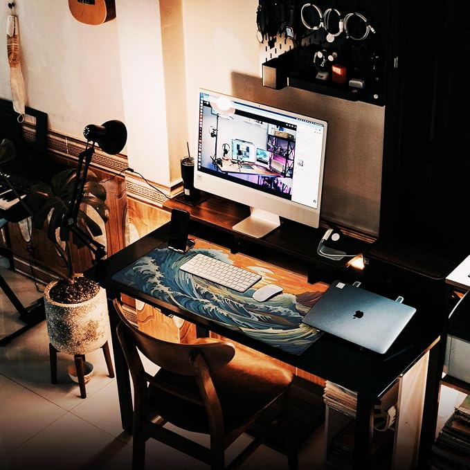 Gaming Mouse Pad, Waterproof Extra Large Mousepad with Stitched Edges, 31.5" x 15.7" Non-Slip Rubber Base Office Big Long Keyboard Pad for Office Gamer Home XXL, (Waves Sunset)