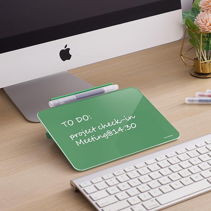 Small Desktop Whiteboard - Glass Dry Erase Board 8 X 6 Inches Tabletop Easel Whiteboard with Stand, Desk Board Buddy for Artist, Teacher and Student